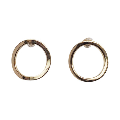 Curved Circle Hoop Invisible clip on stud earrings ( Gold tone ) - Miyabi Grace