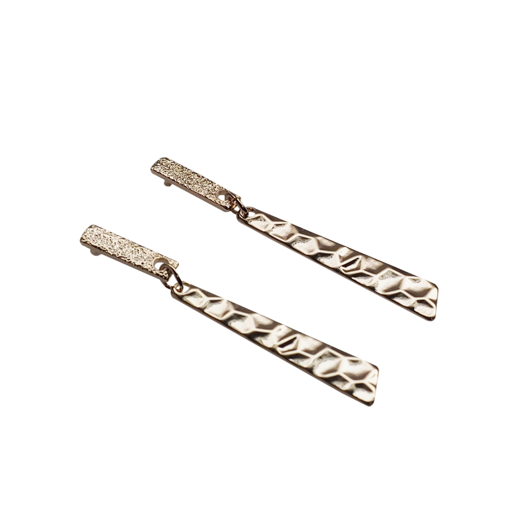 Dangle Hammered Triange Invisible clip on stud earrings ( Gold tone ) - Miyabi Grace