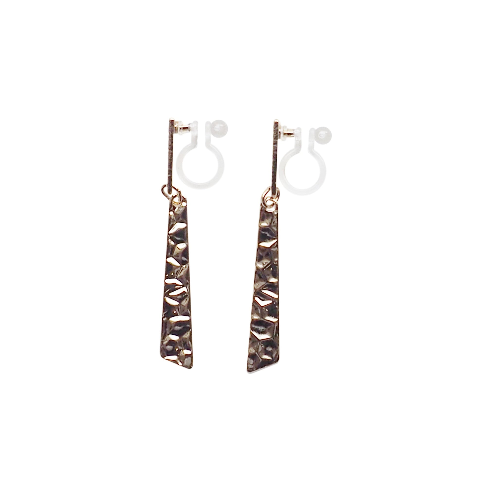 Dangle Hammered Triange Invisible clip on stud earrings ( Gold tone ) - Miyabi Grace