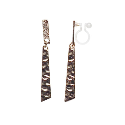 Dangle Hammered Triange Invisible clip on stud earrings ( Gold tone ) - Miyabi Grace