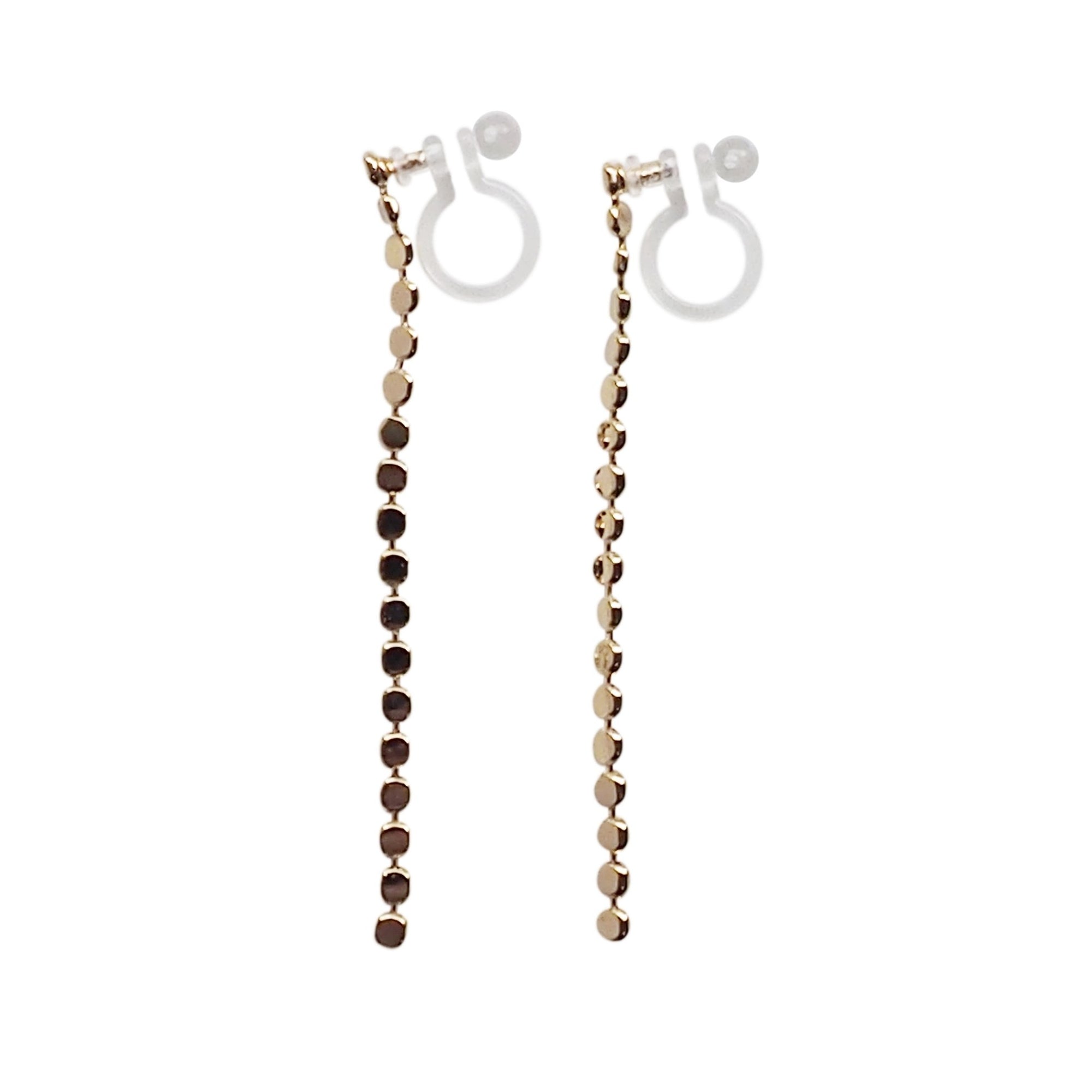 Dangle Small Dot Chain Invisible clip on stud earrings ( Gold tone ) - Miyabi Grace