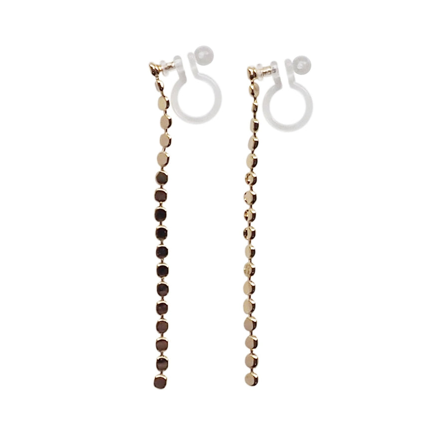 Dangle Small Dot Chain Invisible clip on stud earrings ( Gold tone ) - Miyabi Grace