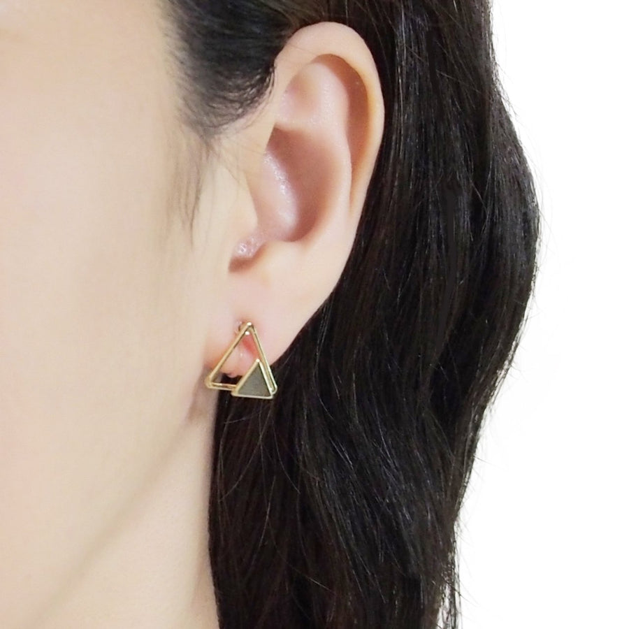 Dimentional Double Triangle Invisible clip on stud earrings ( Gold tone ) - Miyabi Grace