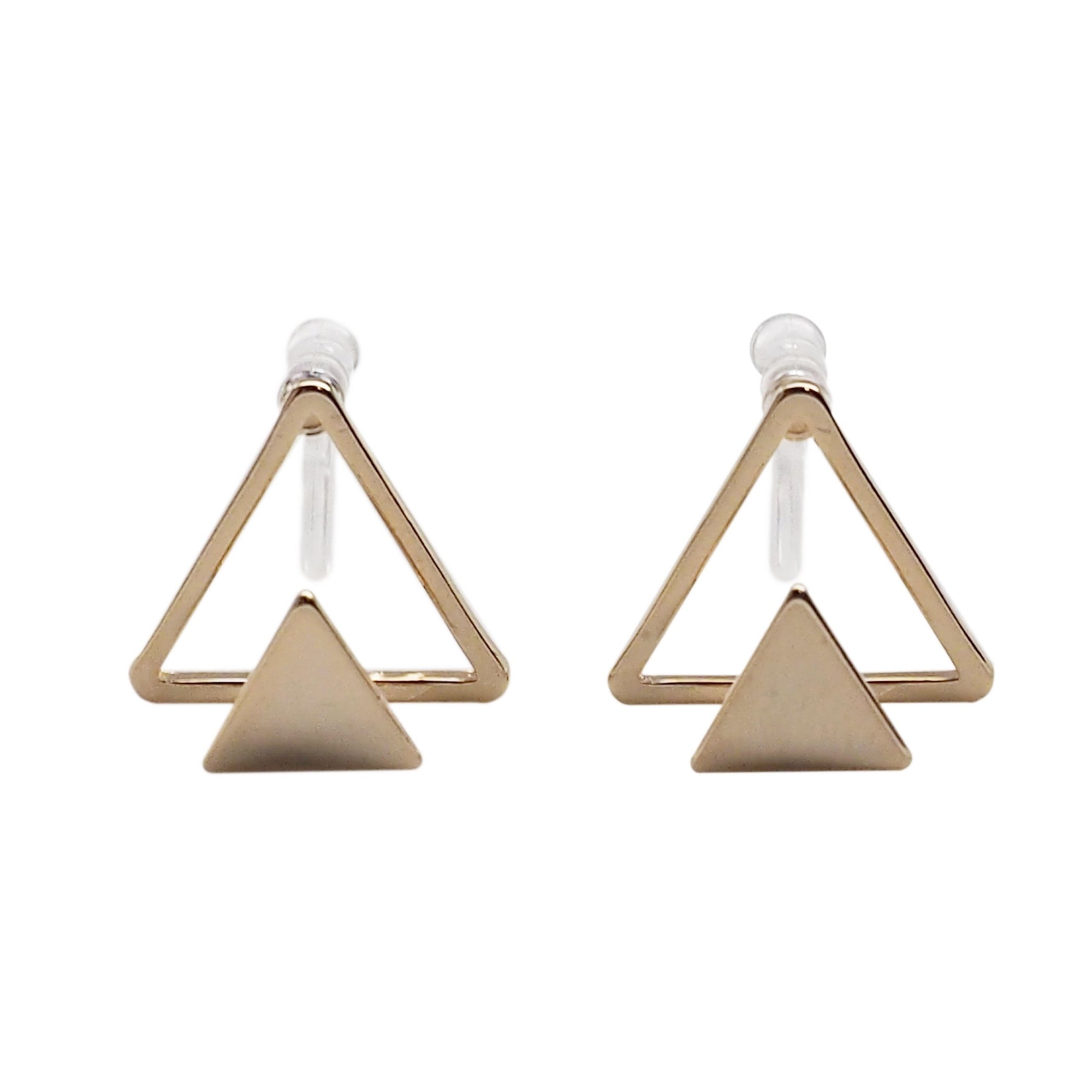 Dimentional Double Triangle Invisible clip on stud earrings ( Gold tone ) - Miyabi Grace