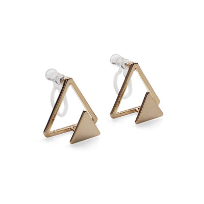 Dimentional Double Triangle Invisible clip on stud earrings ( Gold tone ) - Miyabi Grace