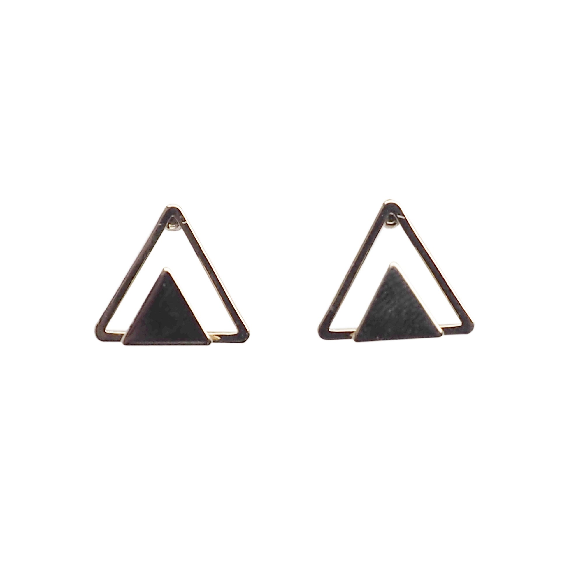 Dimentional Double Triangle Invisible clip on stud earrings ( Gold tone ) - Miyabi Grace
