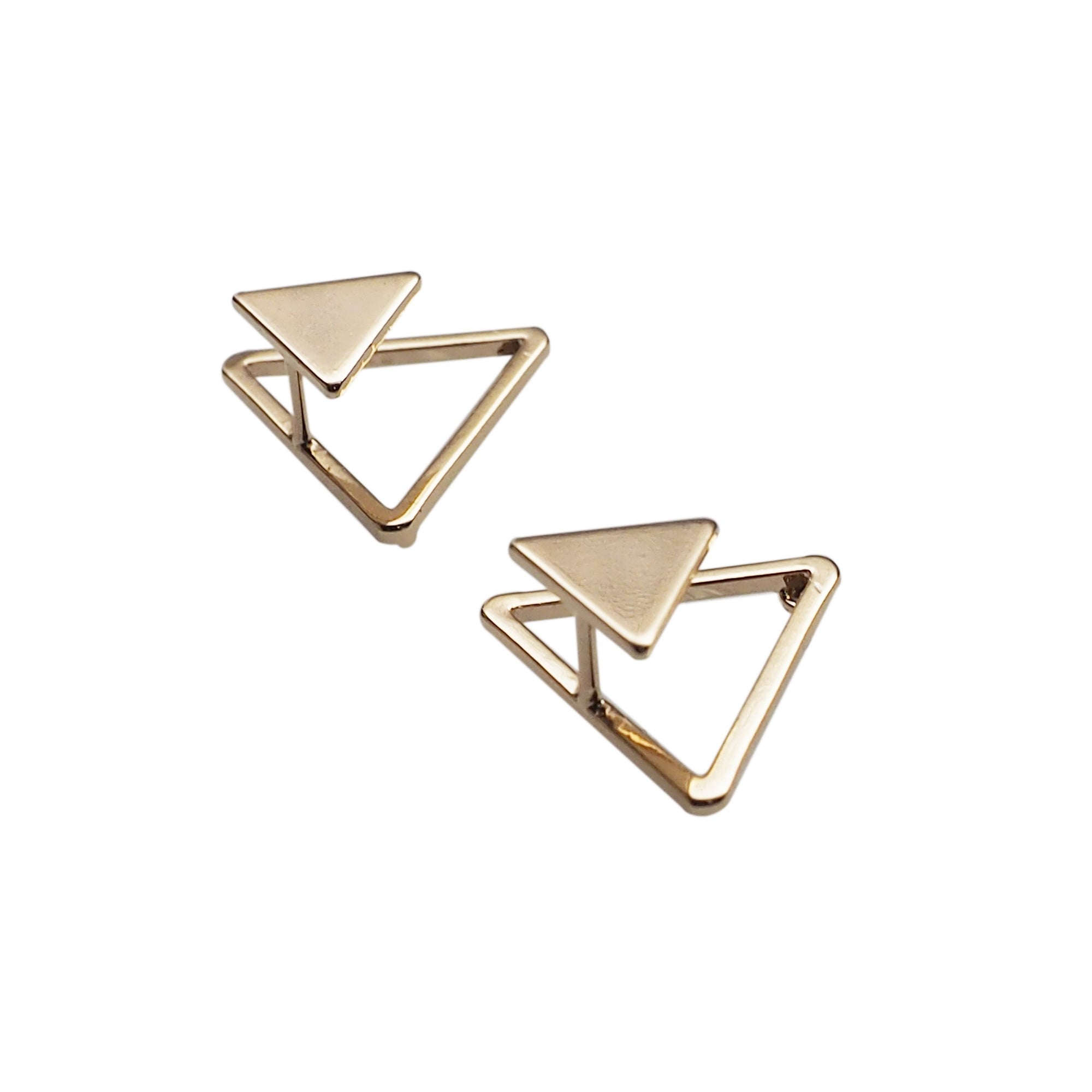Dimentional Double Triangle Invisible clip on stud earrings ( Gold tone ) - Miyabi Grace