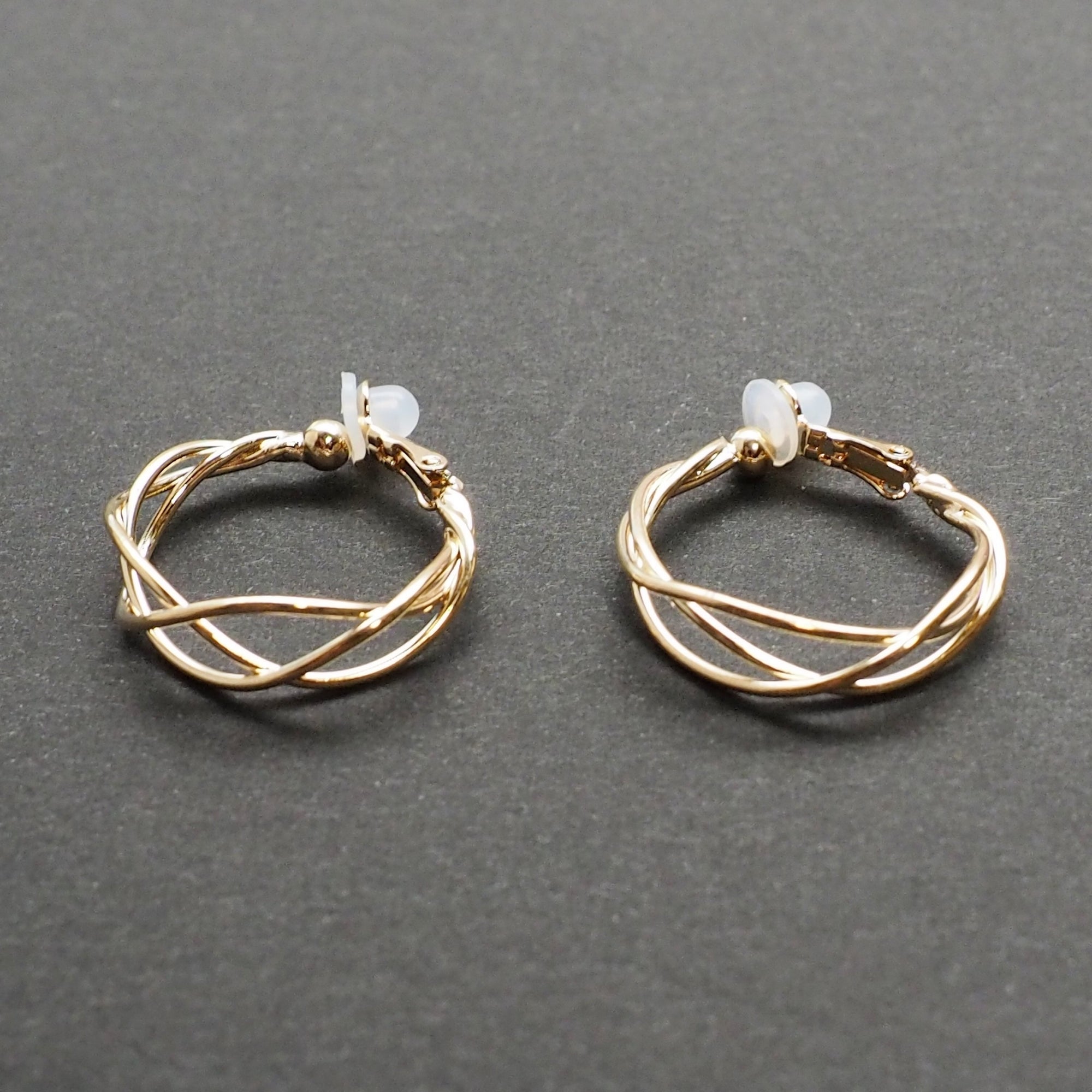 Gold Woven Clip On Hoop Earrings - Miyabi Grace