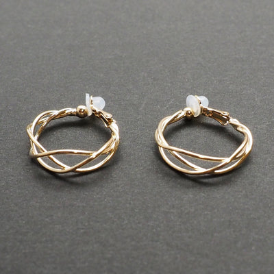 Gold Woven Clip On Hoop Earrings - Miyabi Grace