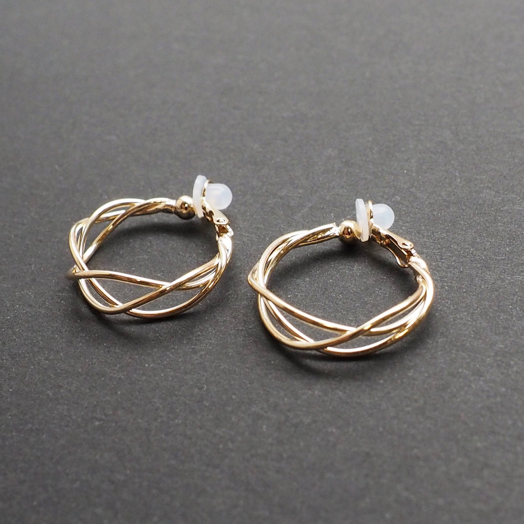 Gold Woven Clip On Hoop Earrings - Miyabi Grace