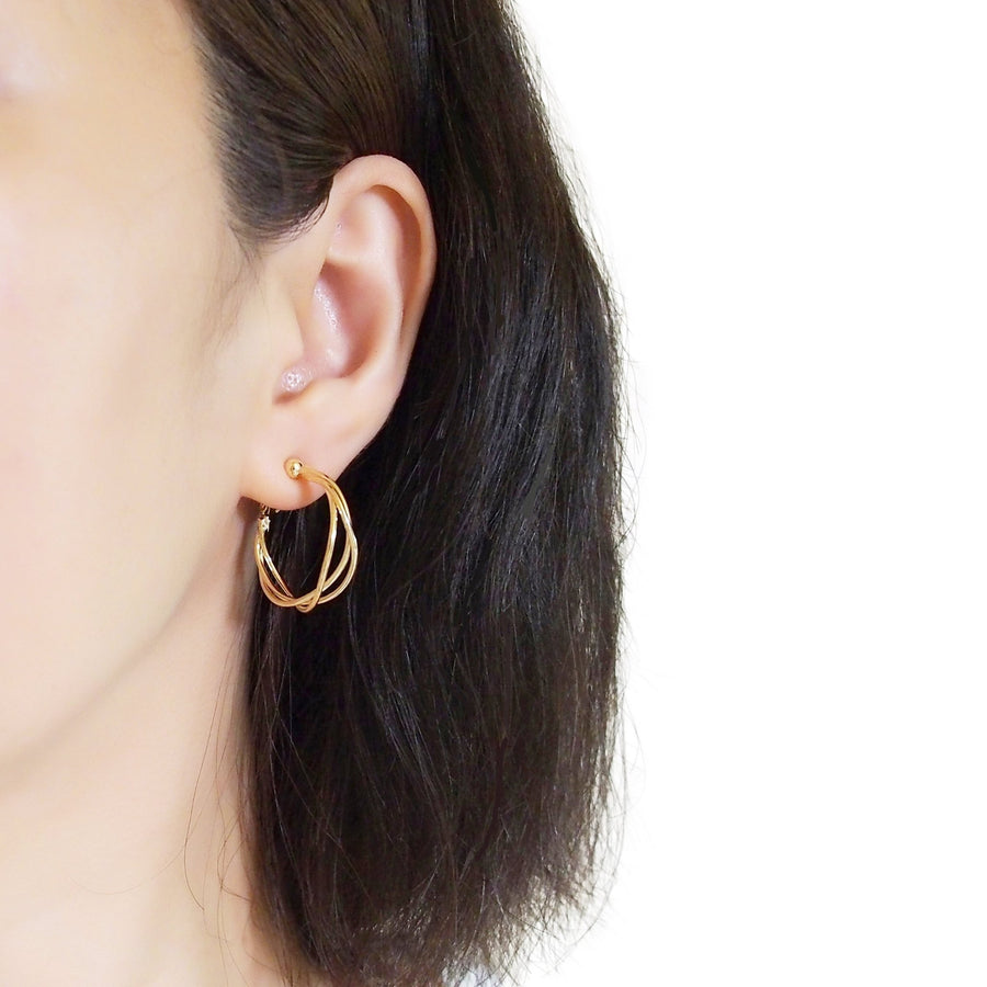 Gold Woven Clip On Hoop Earrings - Miyabi Grace