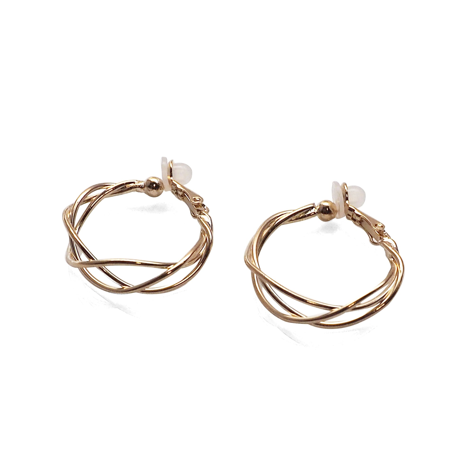 Gold Woven Clip On Hoop Earrings - Miyabi Grace