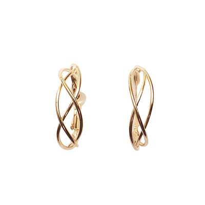 Gold Woven Clip On Hoop Earrings - Miyabi Grace