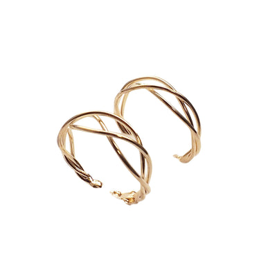 Gold Woven Clip On Hoop Earrings - Miyabi Grace