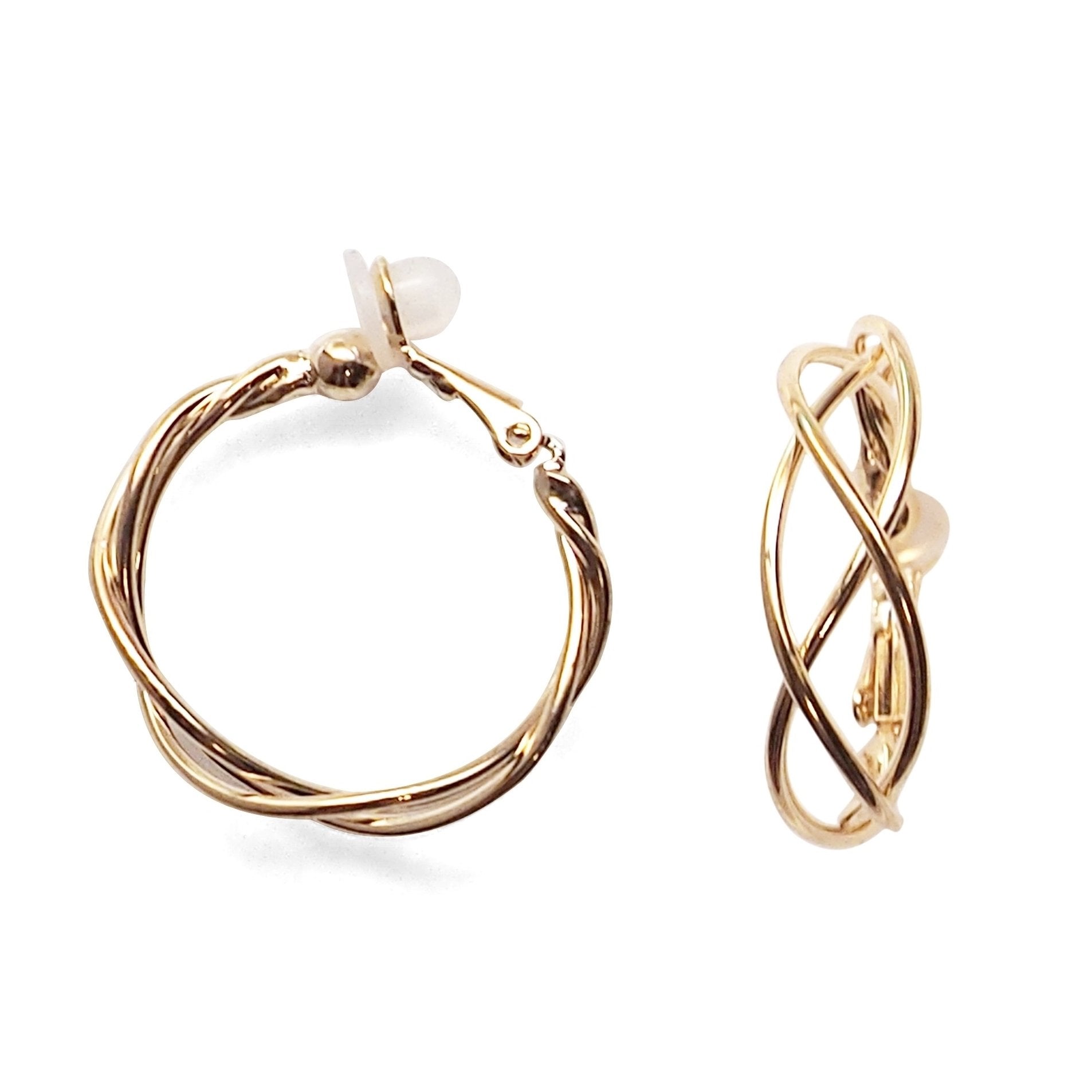 Gold Woven Clip On Hoop Earrings - Miyabi Grace