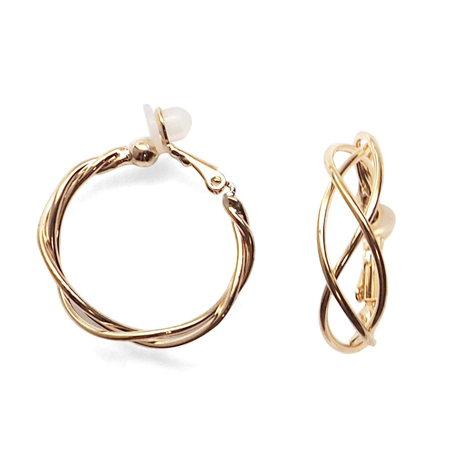 Gold Woven Clip On Hoop Earrings - Miyabi Grace