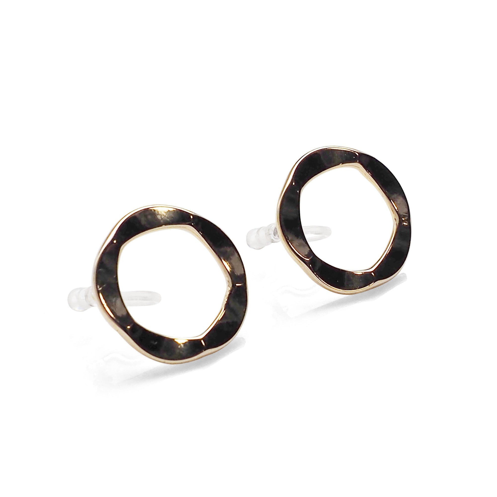 Flower Circle Hoop Invisible clip on stud earrings ( Gold tone ) - Miyabi Grace