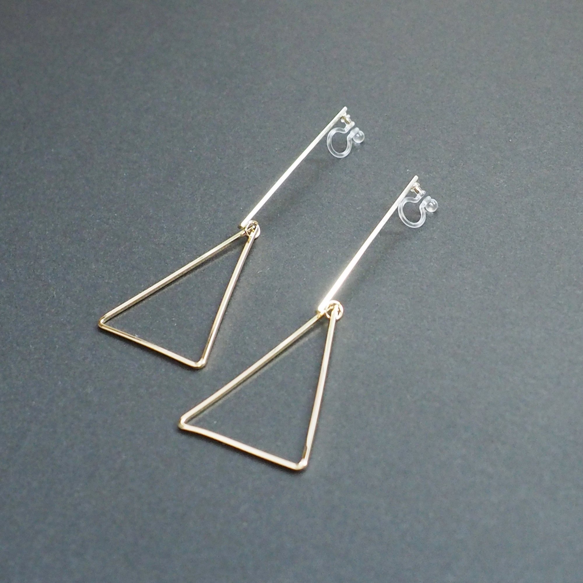 Bar and Triangle Hoop Invisible clip on stud earrings ( Gold tone ) - Miyabi Grace