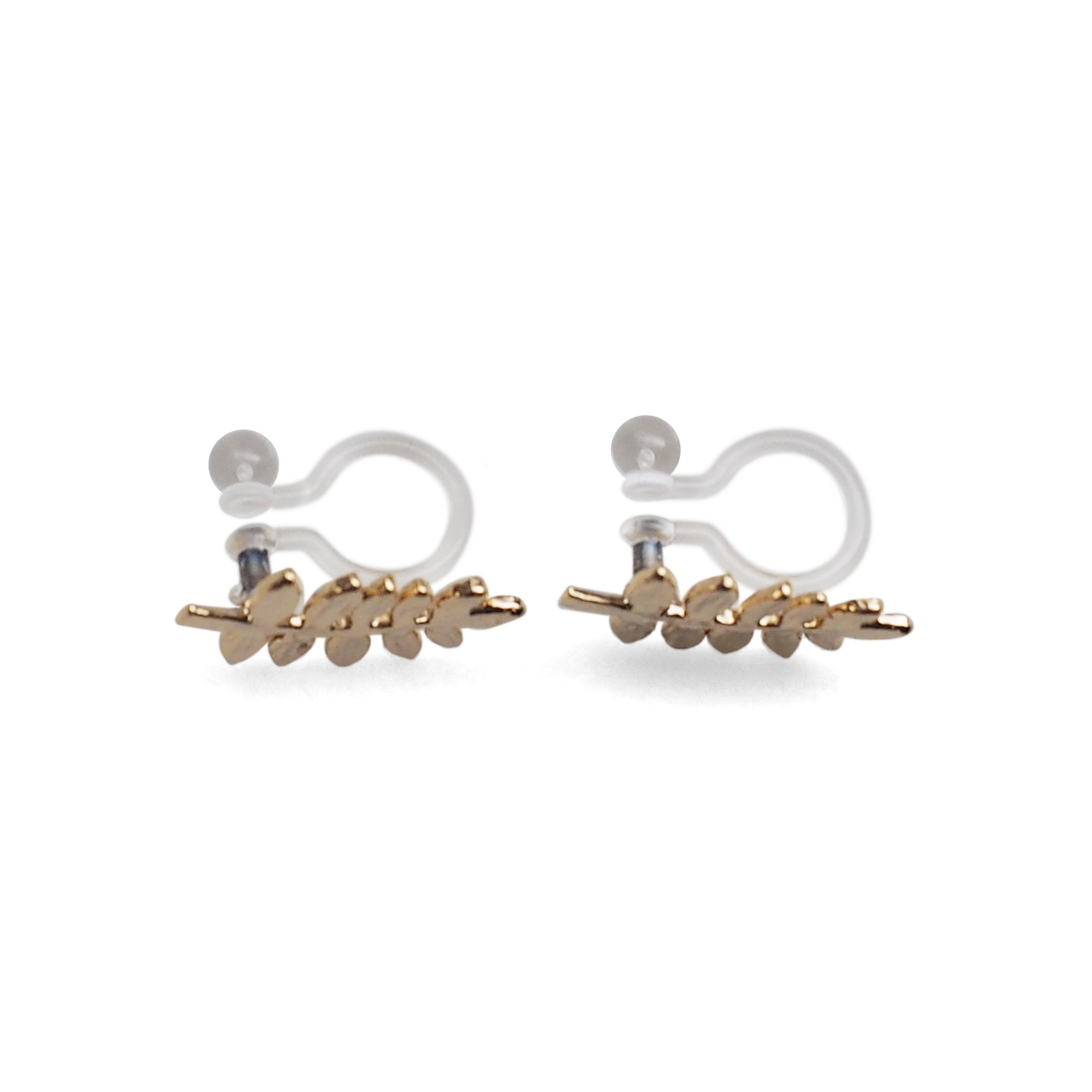 Tiny Leaf Invisible clip on stud earrings ( Gold tone ) - Miyabi Grace