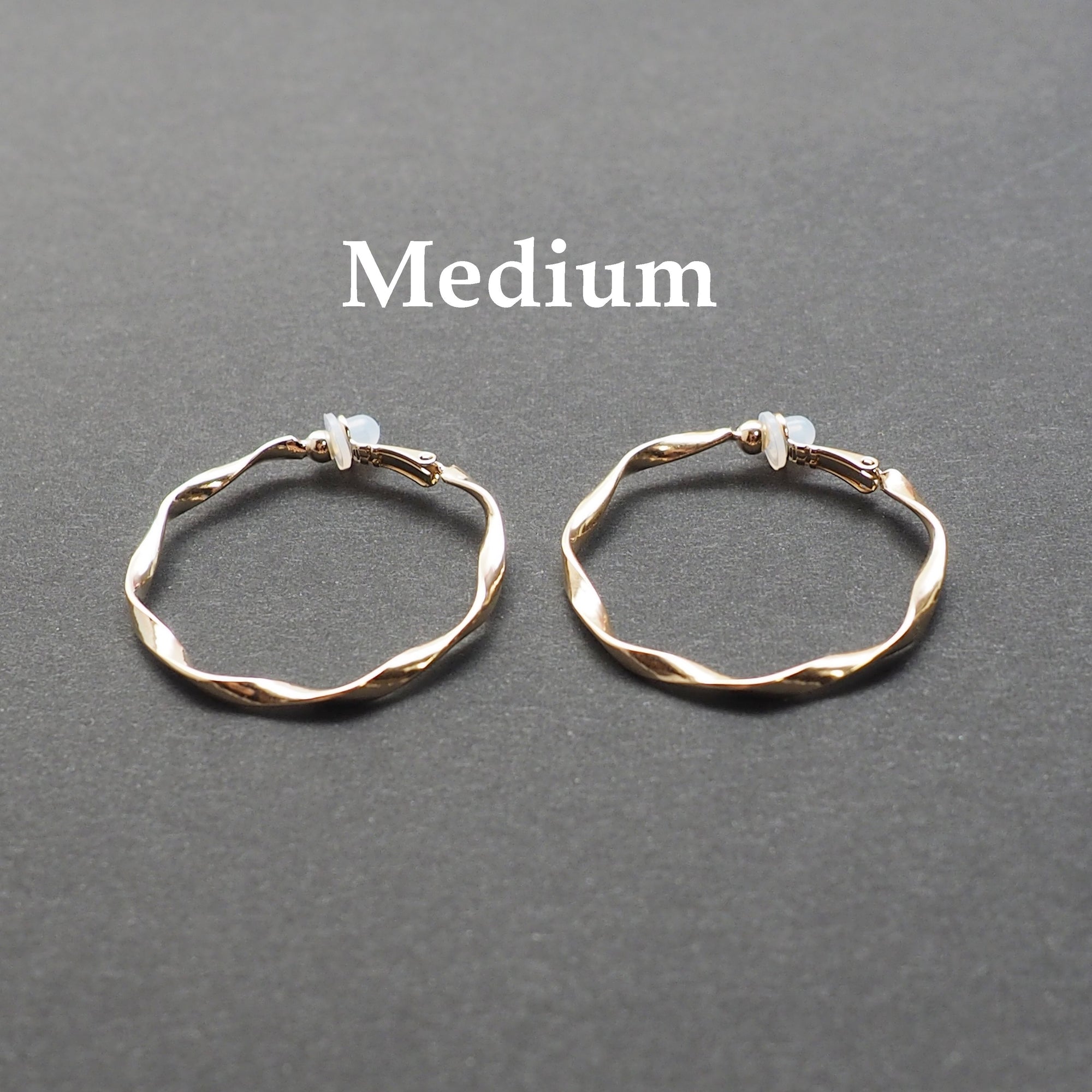 Gold Twisted Clip On Hoop Earrings - Miyabi Grace