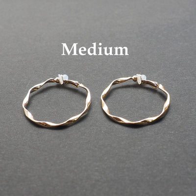Gold Twisted Clip On Hoop Earrings - Miyabi Grace
