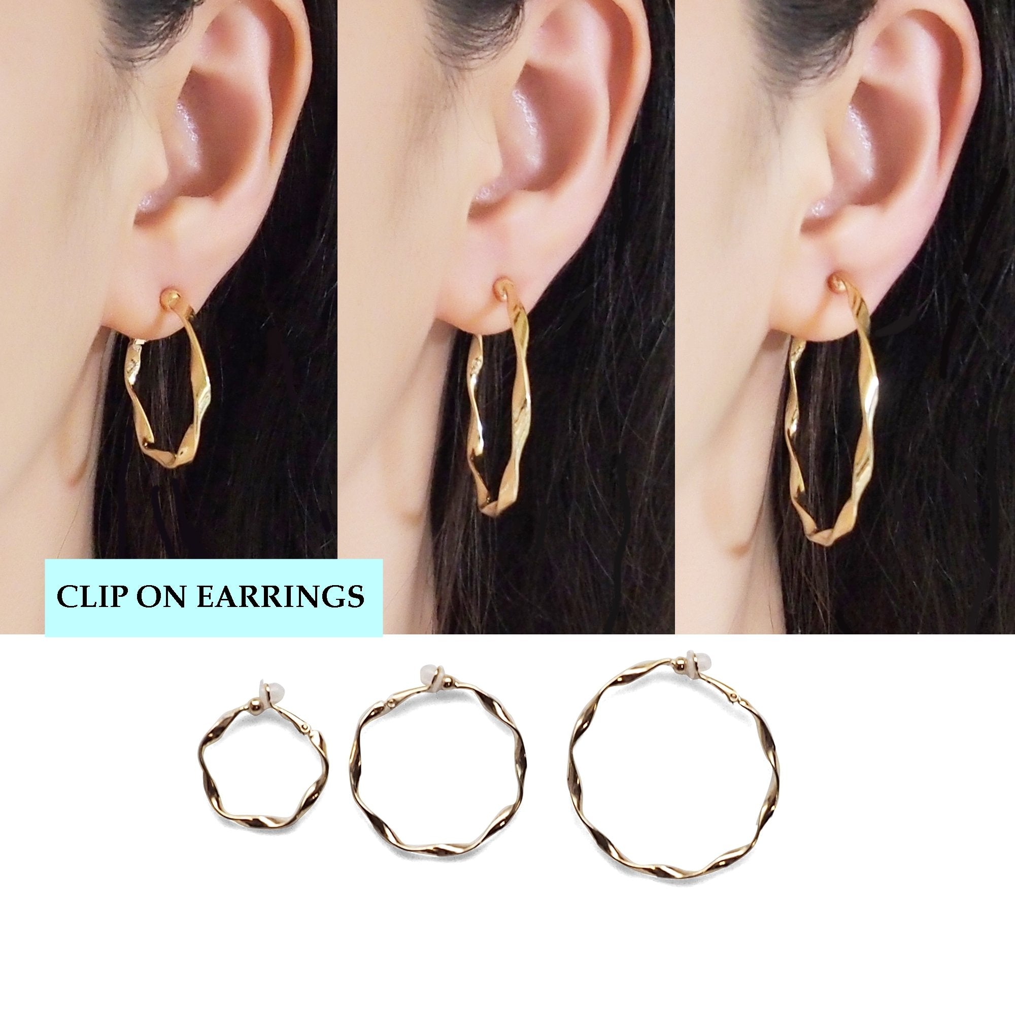 Gold Twisted Clip On Hoop Earrings - Miyabi Grace