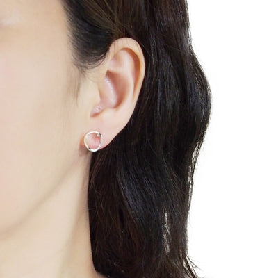 Curved Circle Hoop Invisible clip on stud earrings ( Silver tone ) - Miyabi Grace