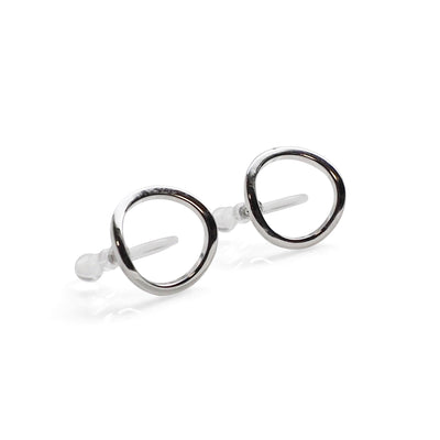 Curved Circle Hoop Invisible clip on stud earrings ( Silver tone ) - Miyabi Grace