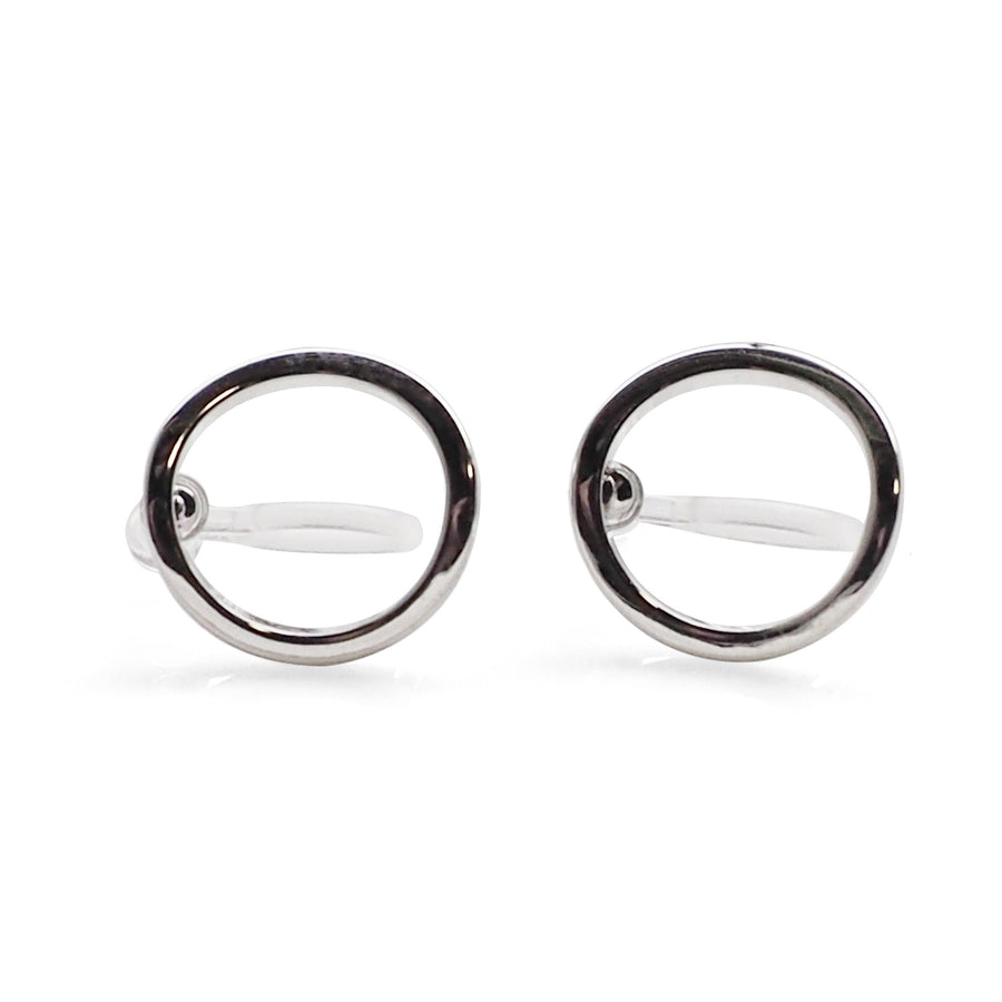 Curved Circle Hoop Invisible clip on stud earrings ( Silver tone ) - Miyabi Grace
