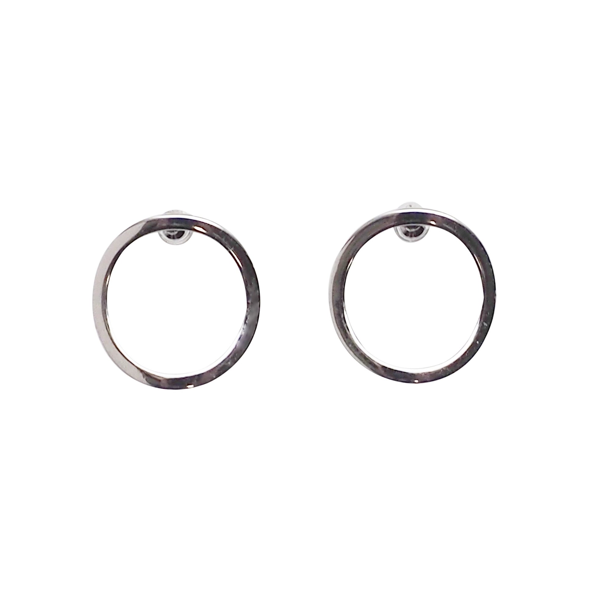 Curved Circle Hoop Invisible clip on stud earrings ( Silver tone ) - Miyabi Grace