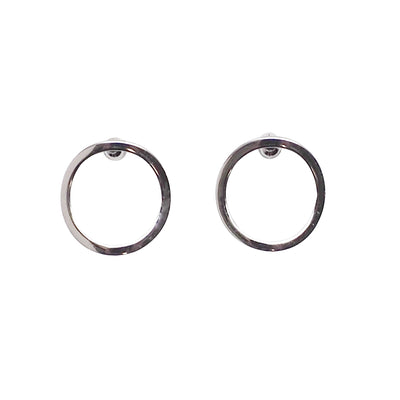 Curved Circle Hoop Invisible clip on stud earrings ( Silver tone ) - Miyabi Grace
