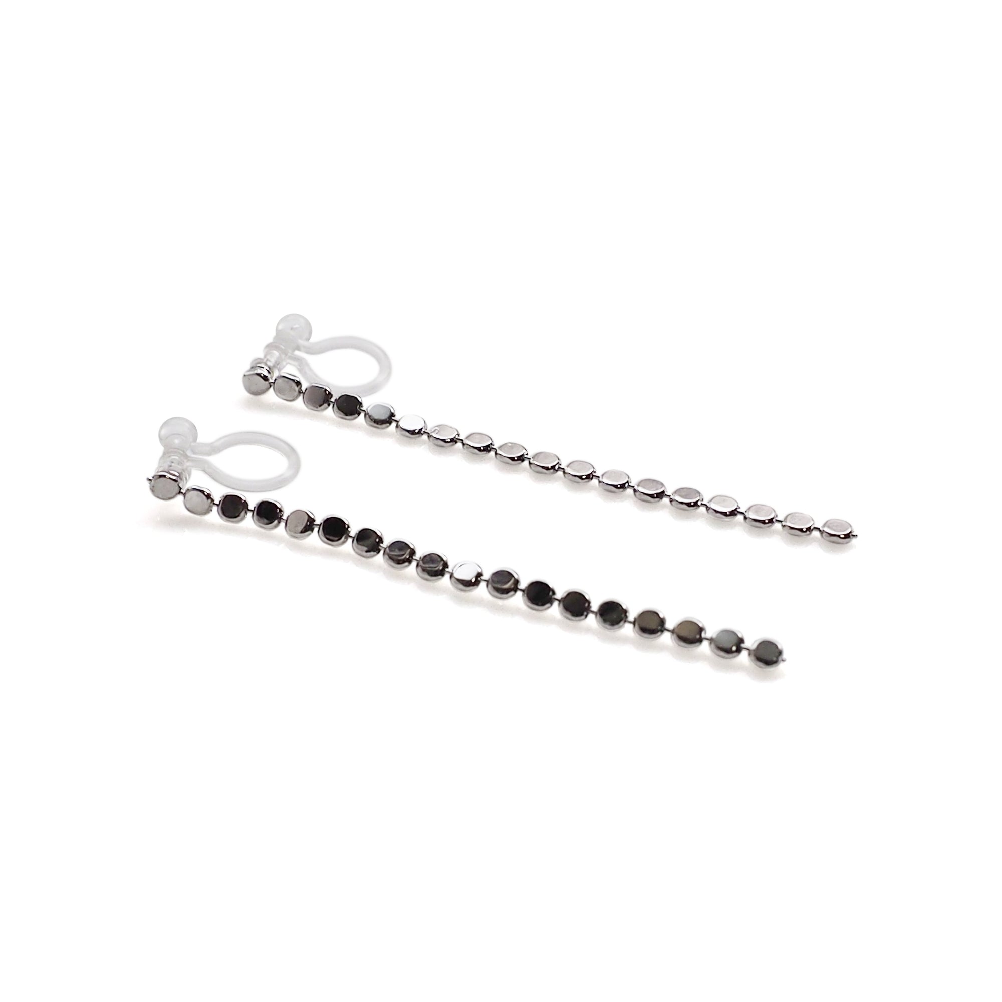 Dangle Small Dot Chain Invisible clip on stud earrings ( Silver tone ) - Miyabi Grace
