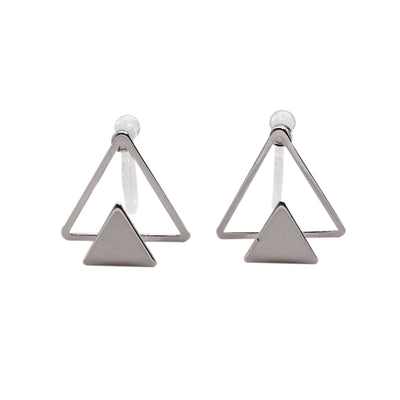 Dimentional Double Triangle Invisible clip on stud earrings ( Silver tone ) - Miyabi Grace