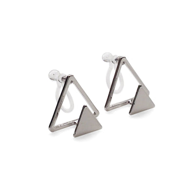 Dimentional Double Triangle Invisible clip on stud earrings ( Silver tone ) - Miyabi Grace