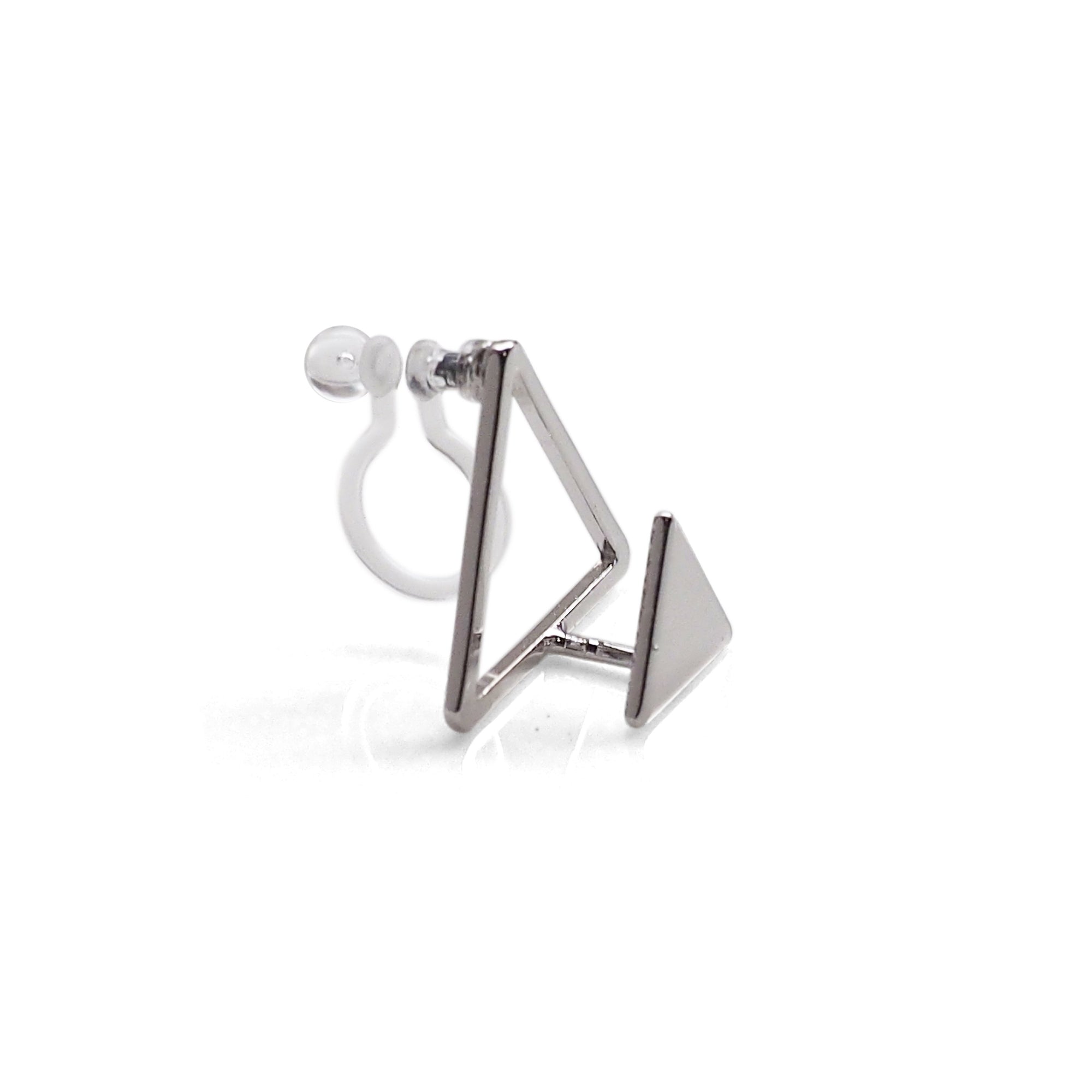 Dimentional Double Triangle Invisible clip on stud earrings ( Silver tone ) - Miyabi Grace