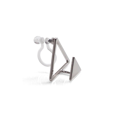 Dimentional Double Triangle Invisible clip on stud earrings ( Silver tone ) - Miyabi Grace