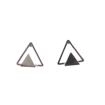 Dimentional Double Triangle Invisible clip on stud earrings ( Silver tone ) - Miyabi Grace