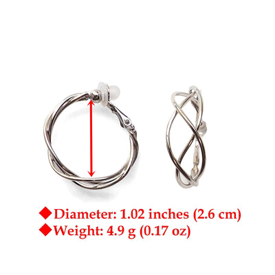 Silver Woven Clip On Hoop Earrings - Miyabi Grace