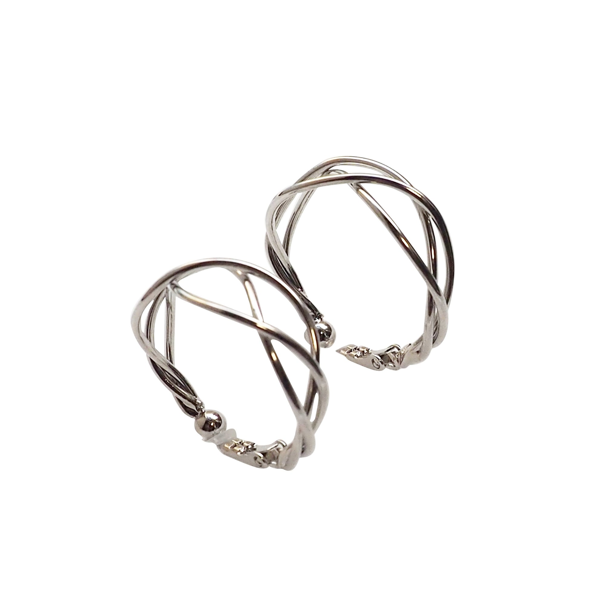 Silver Woven Clip On Hoop Earrings - Miyabi Grace