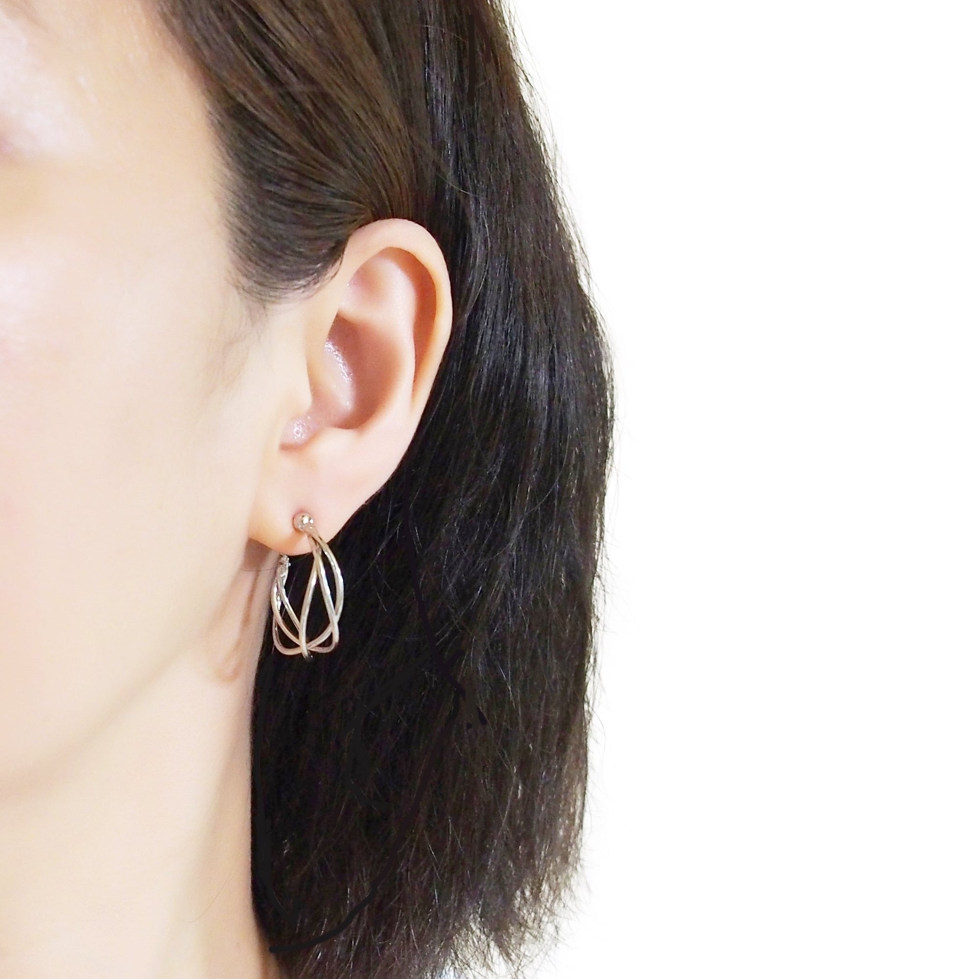 Silver Woven Clip On Hoop Earrings - Miyabi Grace
