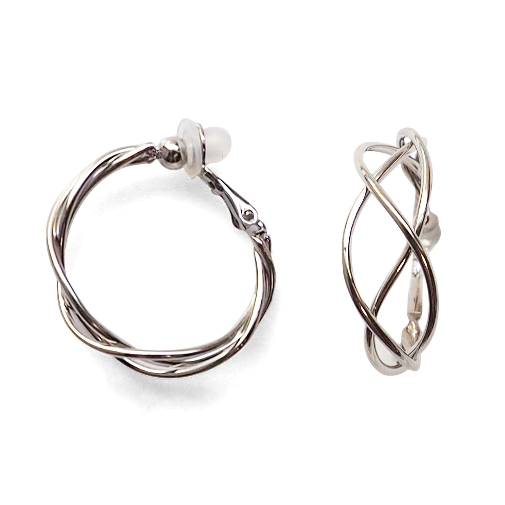 Silver Woven Clip On Hoop Earrings - Miyabi Grace
