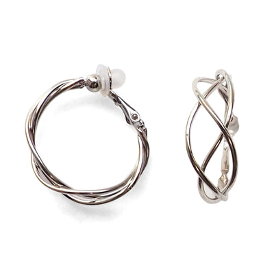 Silver Woven Clip On Hoop Earrings - Miyabi Grace