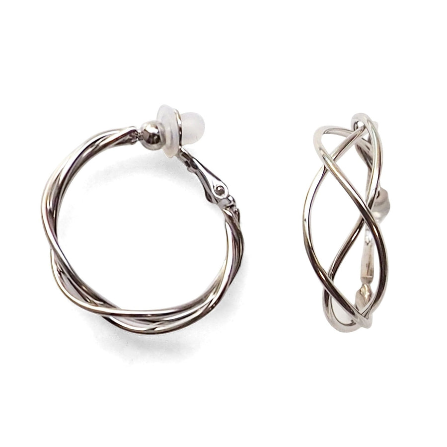 Silver Woven Clip On Hoop Earrings - Miyabi Grace