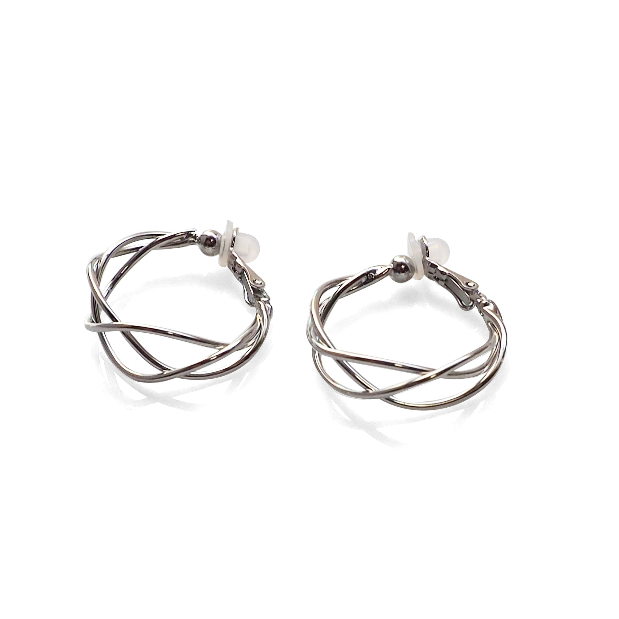 Silver Woven Clip On Hoop Earrings - Miyabi Grace