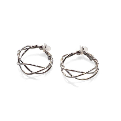 Silver Woven Clip On Hoop Earrings - Miyabi Grace