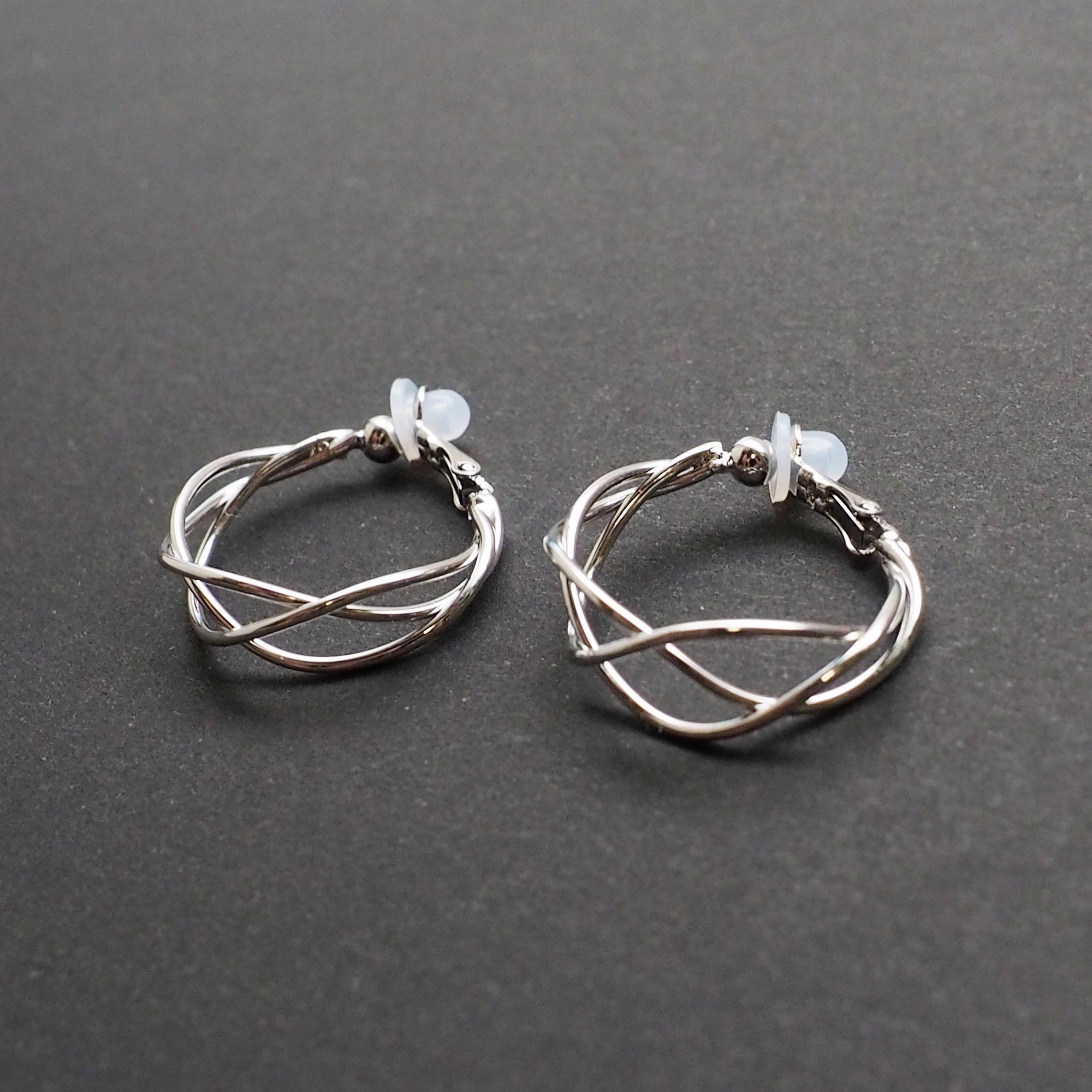 Silver Woven Clip On Hoop Earrings - Miyabi Grace