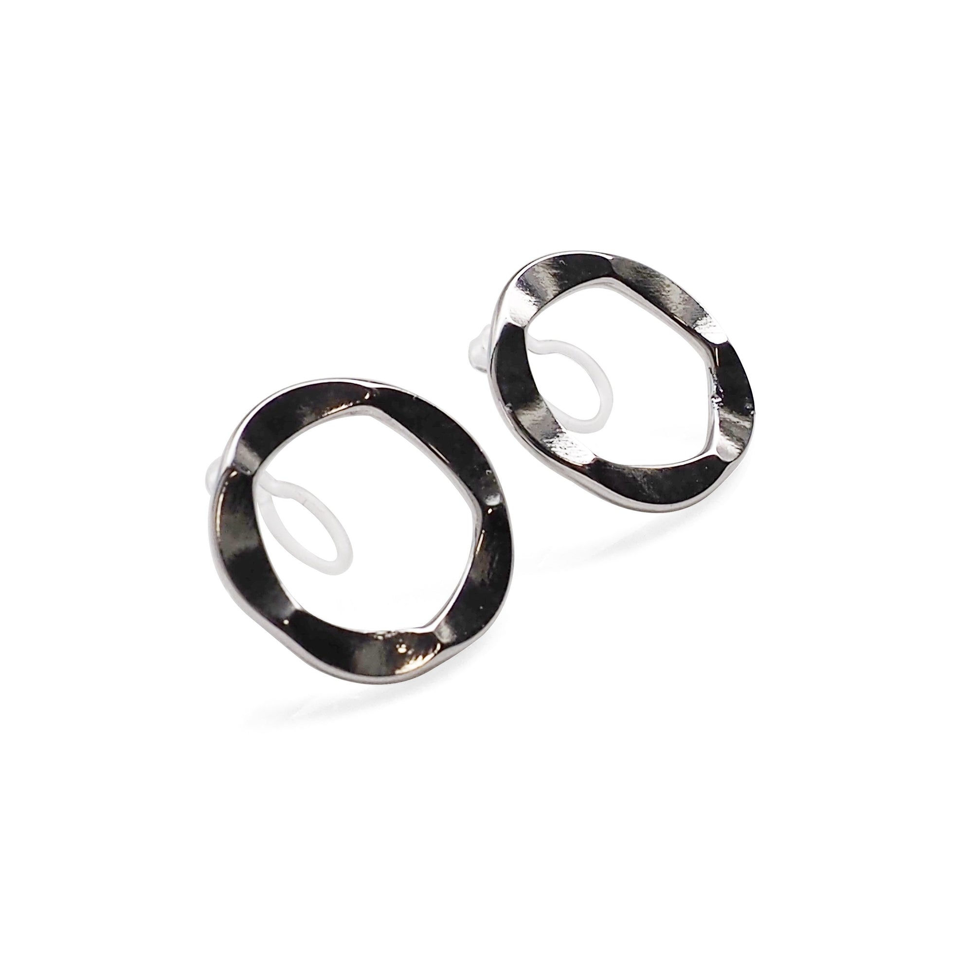 Flower Circle Hoop Invisible clip on stud earrings ( Silver tone ) - Miyabi Grace