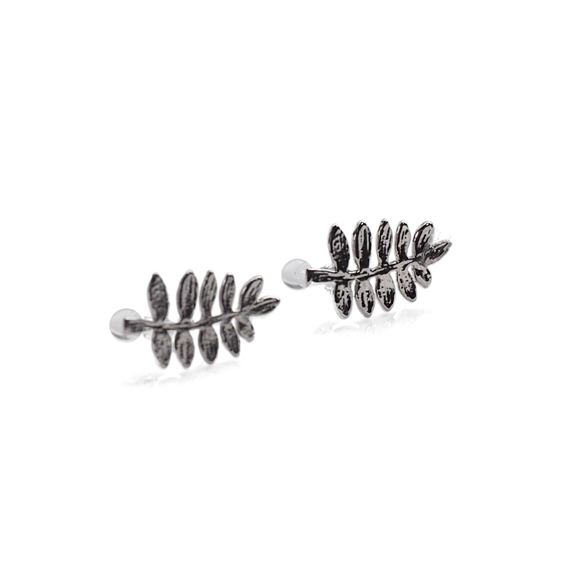 Tiny Leaf Invisible clip on stud earrings ( Silver tone ) - Miyabi Grace