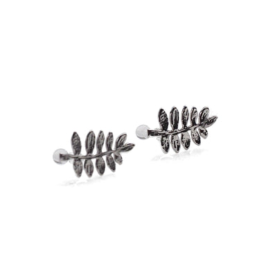 Tiny Leaf Invisible clip on stud earrings ( Silver tone ) - Miyabi Grace