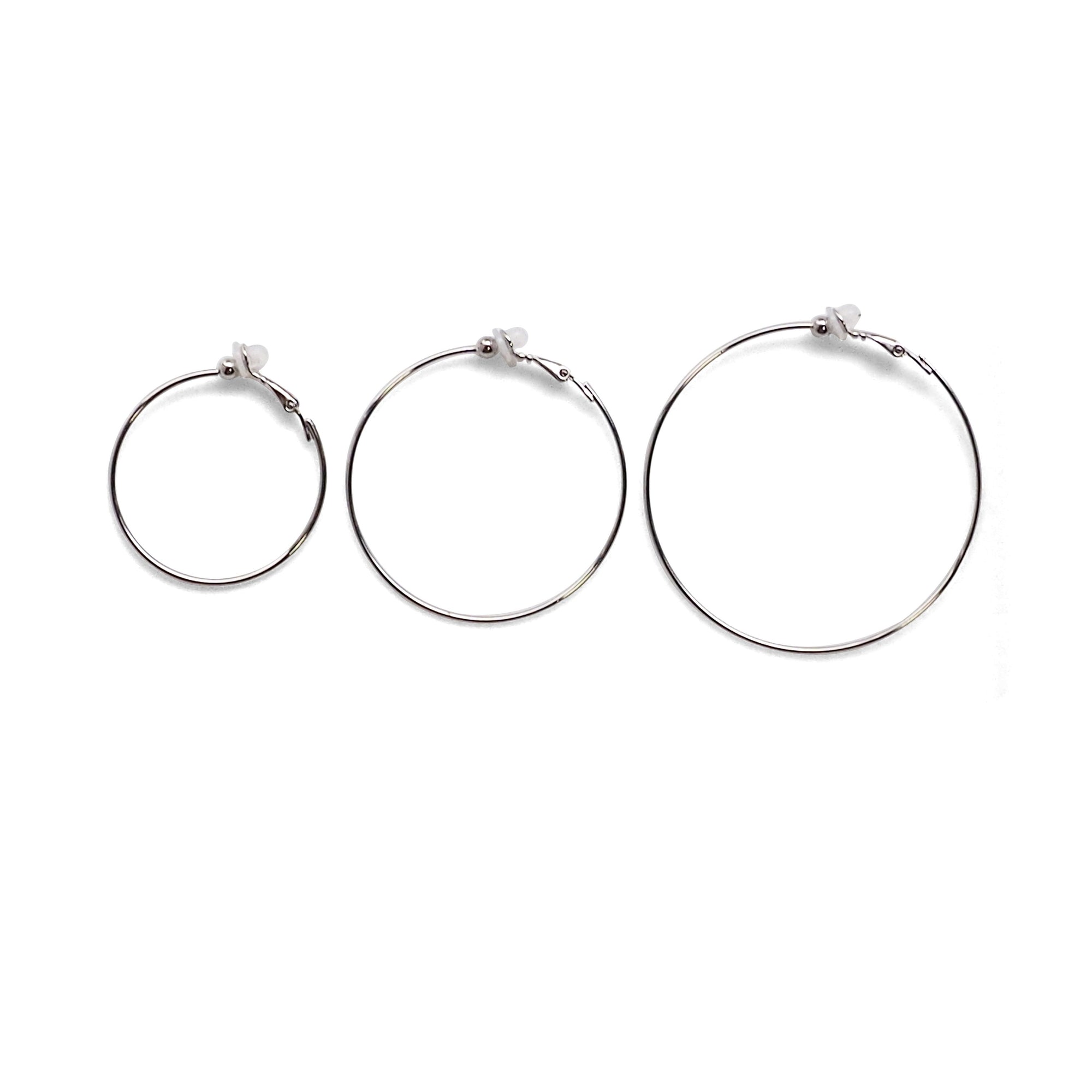 Silver Clip On Hoop Earrings - Miyabi Grace